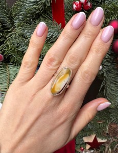 Pierścionek jaspis mokait owal  