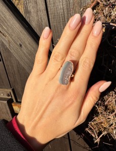 Pierścionek agat szary z ametystem