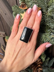 Pierścionek onyks prostokąt 