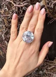 Pierścionek agat dendrytowy okrągły 