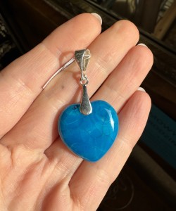 Wisior Agat niebieski   serce     