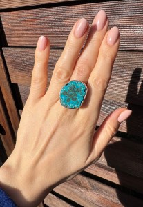 Pierścionek chryzokola z malachitem   