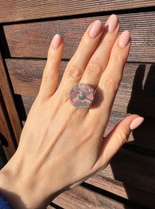 Pierścionek jaspis rodonit  plaster  