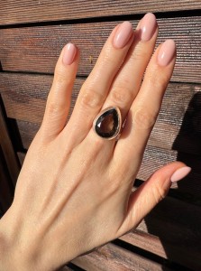 Pierścionek kwarc dymny  łezka    Fasetowany 