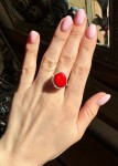 Pierścionek koral czerwony bryłka 