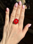 Pierścionek koral czerwony plaster  