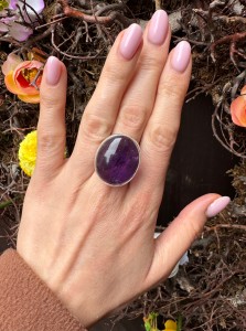 Pierścionek ametyst  owal