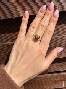 Pierścionek  tygrysie oko  okrągły fasetowany  