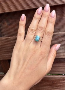 Pierścionek dwustronny larimar i onyks  