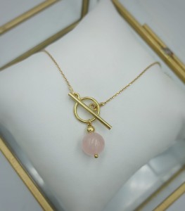 Naszyjnik Nel łańcuszek kwarc różowy srebro pozłacane