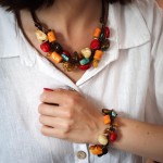 Bransoleta Sieć Bursztynowa z czerwienią i turkusem 