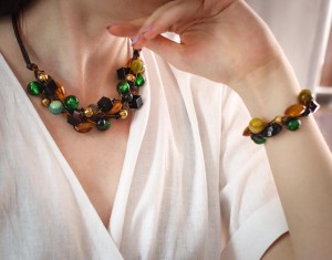 Bransoletka Sieć Klasyczna Zieleń Czerń i Złoto