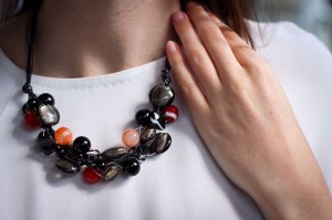 Sieć Klasyczna czarna z agatem bordo