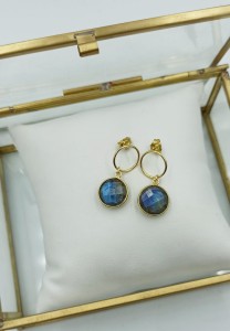 Kolczyki labradoryt fasetowany oprawiany  srebro pozłacane