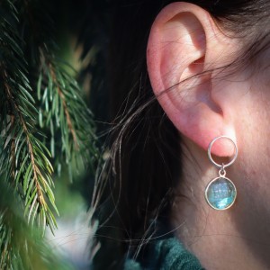 Kolczyki labradoryt fasetowany oprawiany  srebro klasyczne