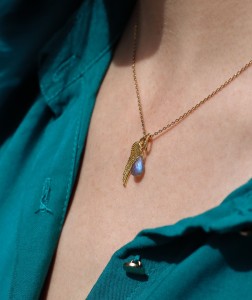 Naszyjnik  skrzydło i labradoryt srebro pozłacane