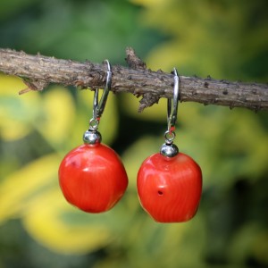 Kolczyki bryłki koral pomarańczowy