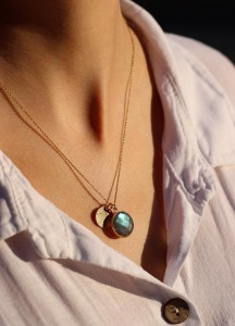 Naszyjnik labradoryt z blaszką srebro pozłacane