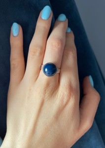 Pierścionek agat niebieski kulka  