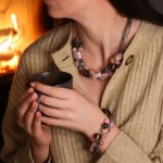 Bransoletka Sieć Klasyczna szaro - różowa