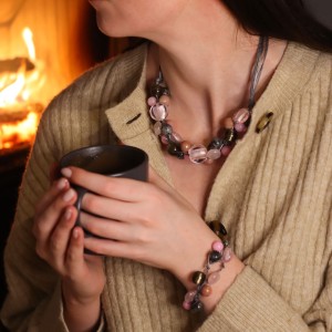 Bransoletka Sieć Klasyczna szaro - różowa