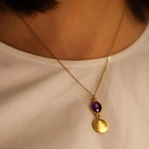 Naszyjnik ametyst i blaszka 