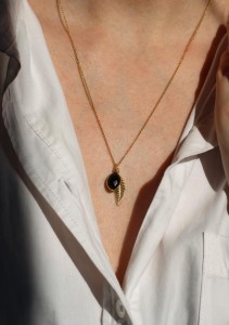 Naszyjnik Liść Paproci i onyks srebro pozłacane lub klasyczne