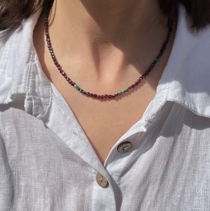 Naszyjnik fasetowany granat i malachit