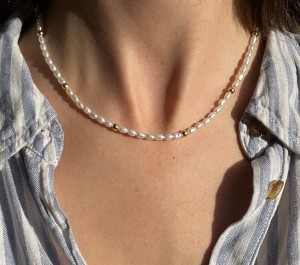 Naszyjnik klasyczny białe perły  i  srebro