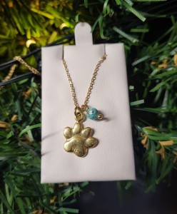 Naszyjnik łapka psa i turkus srebro pozłacane 