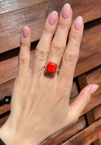 Pierścionek koral pomarańczowy bryłka