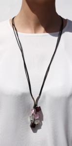 Naszyjnik Grono  szkło weneckie  fiolet róż biel