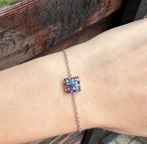 Bransoleta kwadrat kolorowe cyrkonie