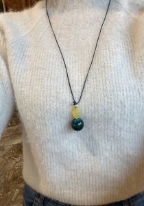 Naszyjnik Frezja żółty agat i morskie szkło weneckie  