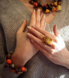 Bransoleta Sieć Bursztynowa z zielenią i pomarańczem