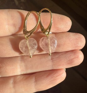 Kolczyki kwarc truskawkowy Serce fasetowane srebro złocone albo klasyczne 