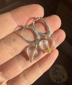 Kolczyki kwarc z rutylem Serce fasetowane srebro złocone albo klasyczne  