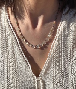 Naszyjnik  turmalin fasetowany kolorowy i łezki kamienia księżycowego 