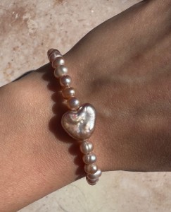 Bransoletka różowe perły hodowane serce