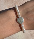 Bransoletka białe  perły hodowane serce 