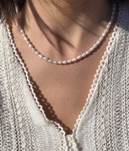 Naszyjnik klasyczny białe perły  owalne 