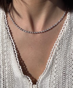 Naszyjnik klasyczny srebrne perły  owalne 