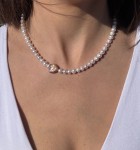 Naszyjnik klasyczny różowe  Serce białe  perły hodowane