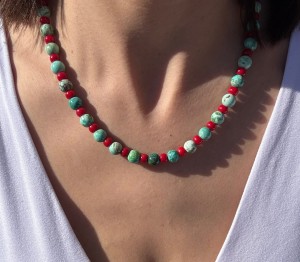 Naszyjnik Koral czerwony i turkus