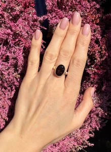 Pierścionek kwarc dymny  owal   Fasetowany