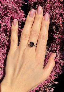 Pierścionek kwarc dymny  owal  fasetowany 