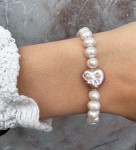 Bransoletka biale   perły hodowane różowe serce 