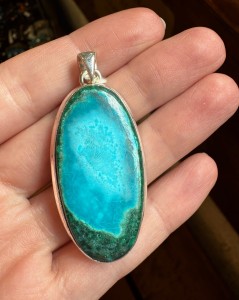 Wisior Chryzokola z malachitem owal