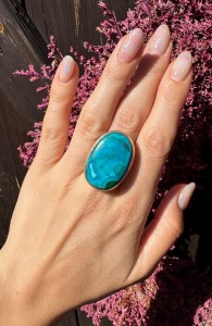 Pierścionek chryzokola z malachitem owal