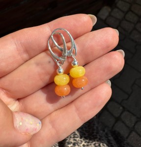 Kolczyki jadeit kolorowy żółty pomarańczowy 